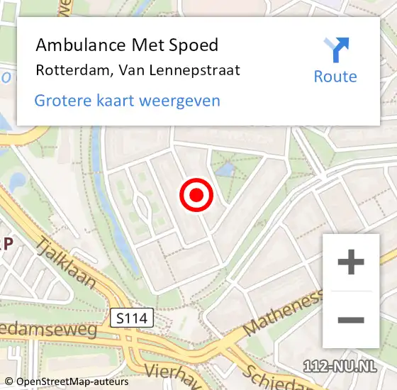 Locatie op kaart van de 112 melding: Ambulance Met Spoed Naar Rotterdam, Van Lennepstraat op 29 december 2023 13:42