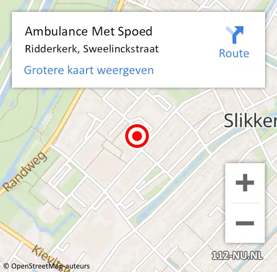 Locatie op kaart van de 112 melding: Ambulance Met Spoed Naar Ridderkerk, Sweelinckstraat op 29 december 2023 13:50