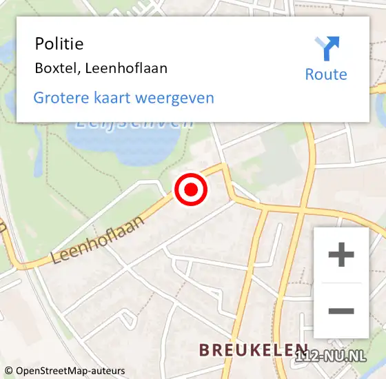 Locatie op kaart van de 112 melding: Politie Boxtel, Leenhoflaan op 29 december 2023 13:50