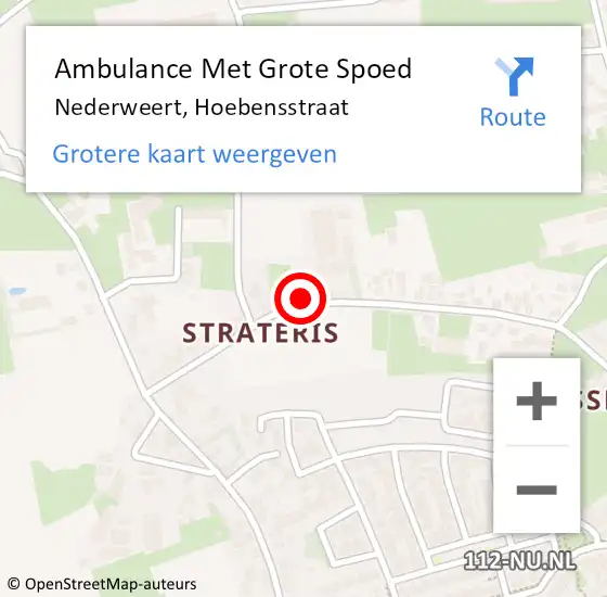 Locatie op kaart van de 112 melding: Ambulance Met Grote Spoed Naar Nederweert, Hoebensstraat op 29 december 2023 13:54