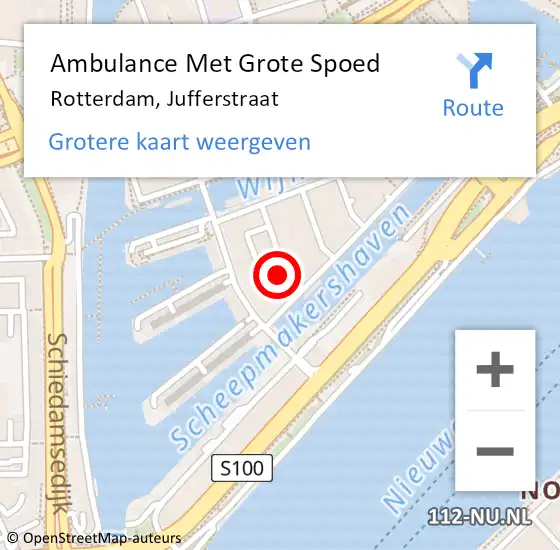 Locatie op kaart van de 112 melding: Ambulance Met Grote Spoed Naar Rotterdam, Jufferstraat op 29 december 2023 14:43