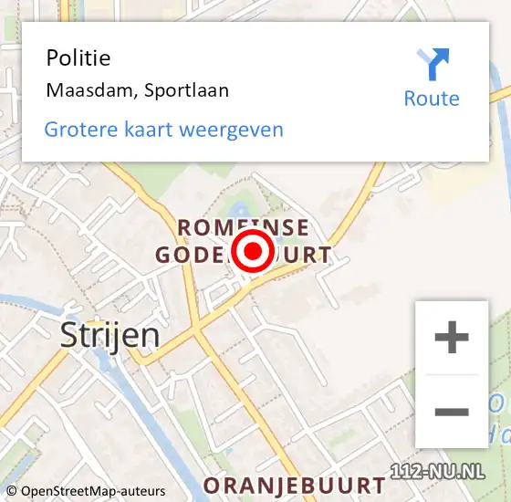 Locatie op kaart van de 112 melding: Politie Maasdam, Sportlaan op 29 december 2023 15:01
