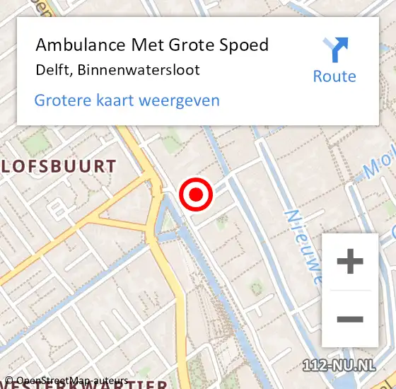 Locatie op kaart van de 112 melding: Ambulance Met Grote Spoed Naar Delft, Binnenwatersloot op 29 december 2023 15:07