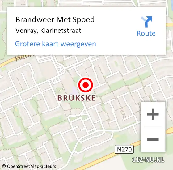 Locatie op kaart van de 112 melding: Brandweer Met Spoed Naar Venray, Klarinetstraat op 29 december 2023 15:18