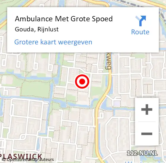 Locatie op kaart van de 112 melding: Ambulance Met Grote Spoed Naar Gouda, Rijnlust op 29 december 2023 15:20