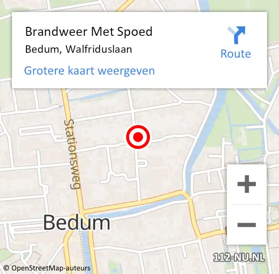 Locatie op kaart van de 112 melding: Brandweer Met Spoed Naar Bedum, Walfriduslaan op 29 december 2023 15:21