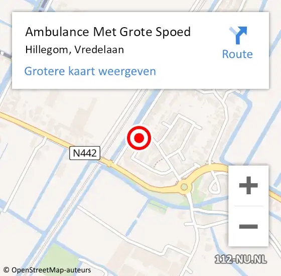 Locatie op kaart van de 112 melding: Ambulance Met Grote Spoed Naar Hillegom, Vredelaan op 29 december 2023 16:00