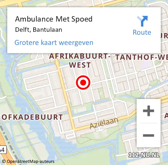 Locatie op kaart van de 112 melding: Ambulance Met Spoed Naar Delft, Bantulaan op 29 december 2023 16:14