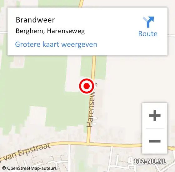 Locatie op kaart van de 112 melding: Brandweer Berghem, Harenseweg op 20 september 2014 07:11