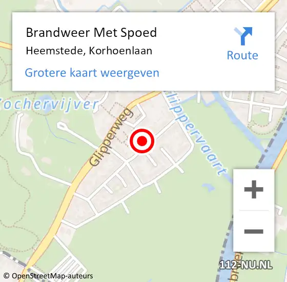 Locatie op kaart van de 112 melding: Brandweer Met Spoed Naar Heemstede, Korhoenlaan op 29 december 2023 16:34