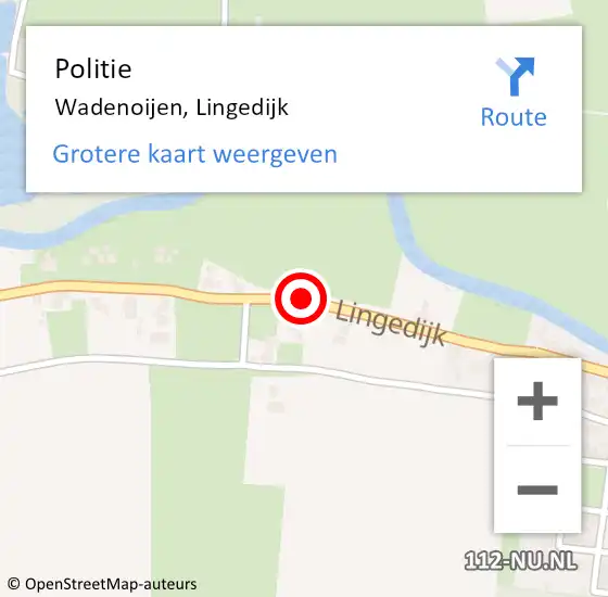 Locatie op kaart van de 112 melding: Politie Wadenoijen, Lingedijk op 20 september 2014 07:21