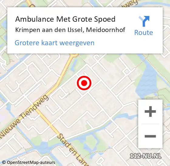 Locatie op kaart van de 112 melding: Ambulance Met Grote Spoed Naar Krimpen aan den IJssel, Meidoornhof op 29 december 2023 16:51