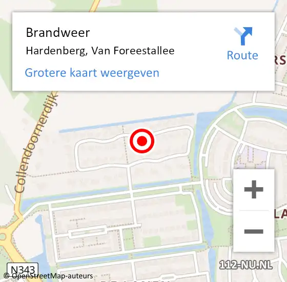 Locatie op kaart van de 112 melding: Brandweer Hardenberg, Van Foreestallee op 29 december 2023 17:02