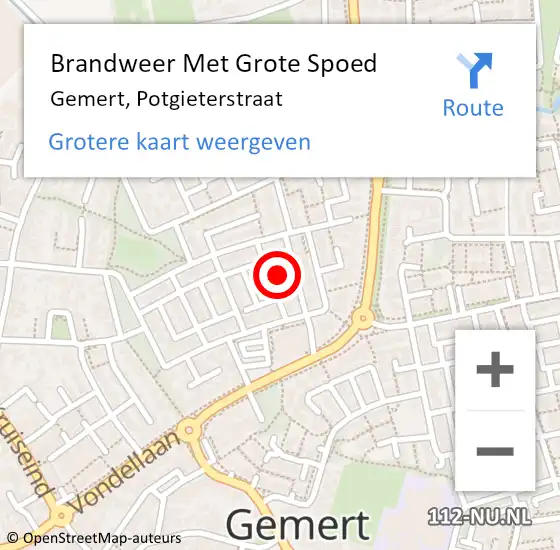 Locatie op kaart van de 112 melding: Brandweer Met Grote Spoed Naar Gemert, Potgieterstraat op 29 december 2023 17:06