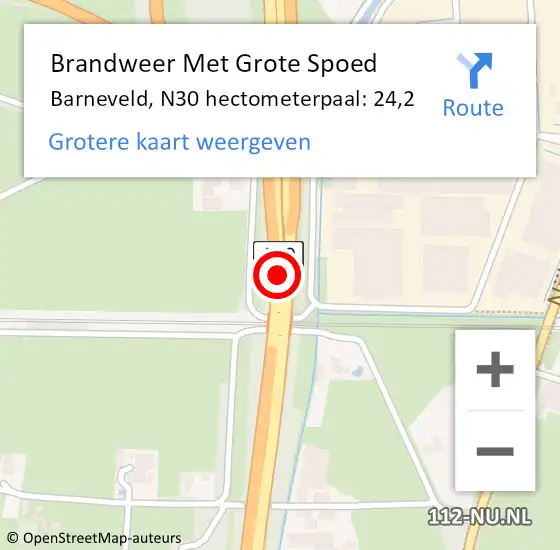 Locatie op kaart van de 112 melding: Brandweer Met Grote Spoed Naar Barneveld, N30 hectometerpaal: 24,2 op 29 december 2023 17:07