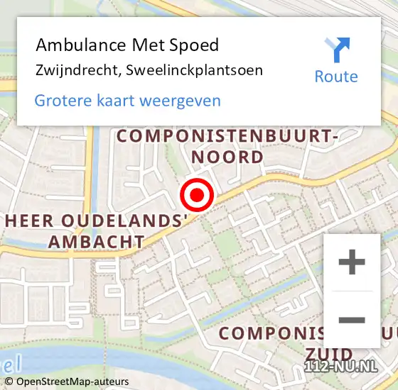 Locatie op kaart van de 112 melding: Ambulance Met Spoed Naar Zwijndrecht, Sweelinckplantsoen op 29 december 2023 17:20
