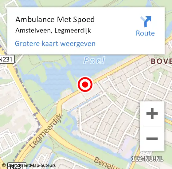 Locatie op kaart van de 112 melding: Ambulance Met Spoed Naar Amstelveen, Legmeerdijk op 29 december 2023 17:22