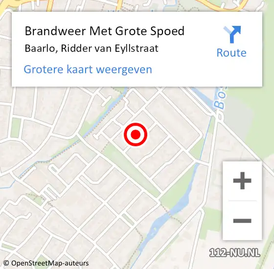 Locatie op kaart van de 112 melding: Brandweer Met Grote Spoed Naar Baarlo, Ridder van Eyllstraat op 29 december 2023 18:43