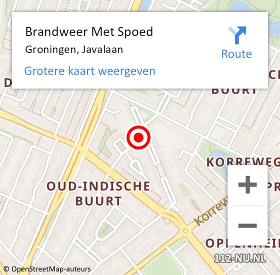 Locatie op kaart van de 112 melding: Brandweer Met Spoed Naar Groningen, Javalaan op 29 december 2023 18:46