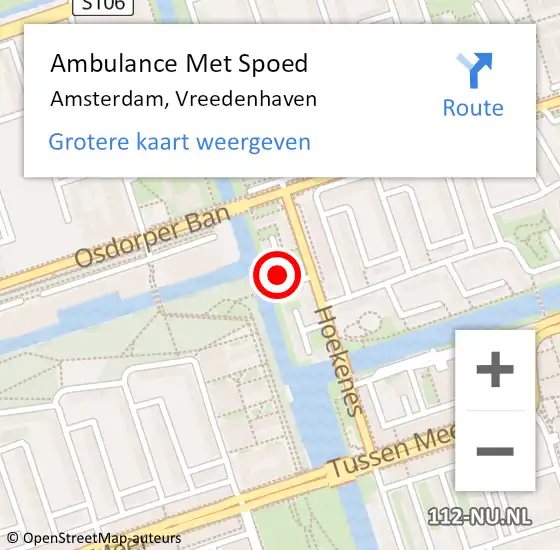 Locatie op kaart van de 112 melding: Ambulance Met Spoed Naar Amsterdam, Vreedenhaven op 29 december 2023 19:06