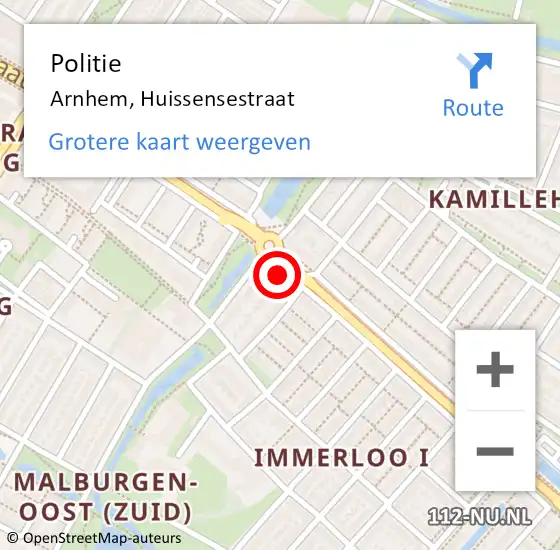 Locatie op kaart van de 112 melding: Politie Arnhem, Huissensestraat op 29 december 2023 19:09