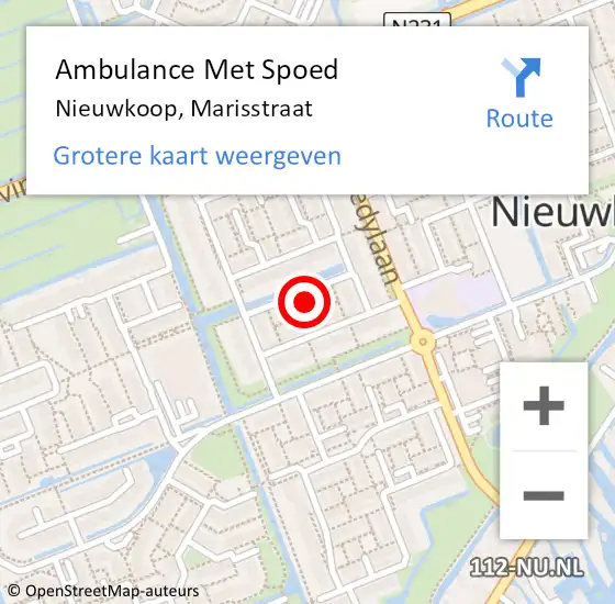 Locatie op kaart van de 112 melding: Ambulance Met Spoed Naar Nieuwkoop, Marisstraat op 29 december 2023 19:41