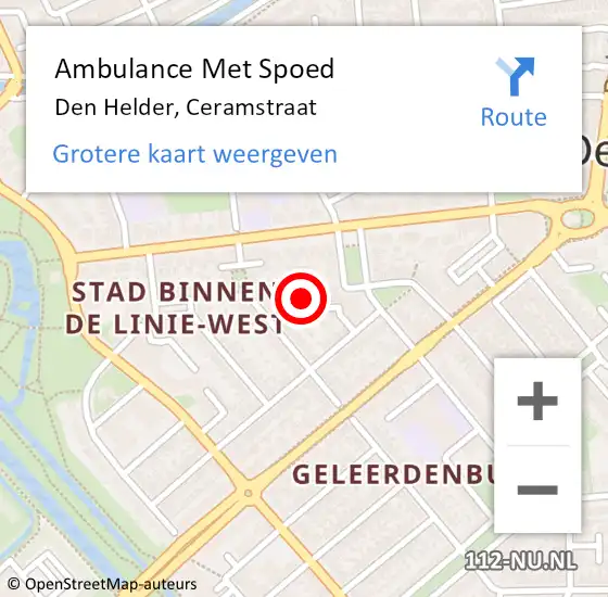 Locatie op kaart van de 112 melding: Ambulance Met Spoed Naar Den Helder, Ceramstraat op 29 december 2023 19:45