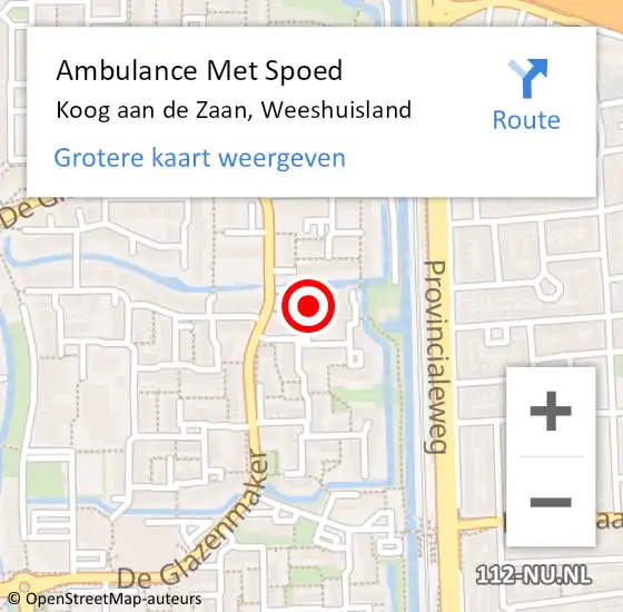 Locatie op kaart van de 112 melding: Ambulance Met Spoed Naar Koog aan de Zaan, Weeshuisland op 29 december 2023 20:26