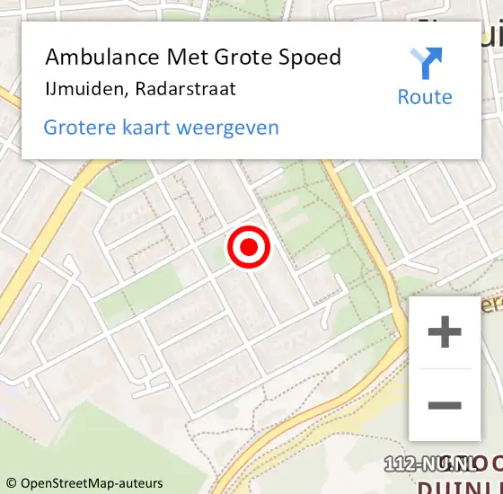 Locatie op kaart van de 112 melding: Ambulance Met Grote Spoed Naar IJmuiden, Radarstraat op 29 december 2023 20:28