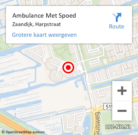 Locatie op kaart van de 112 melding: Ambulance Met Spoed Naar Zaandijk, Harpstraat op 29 december 2023 20:30