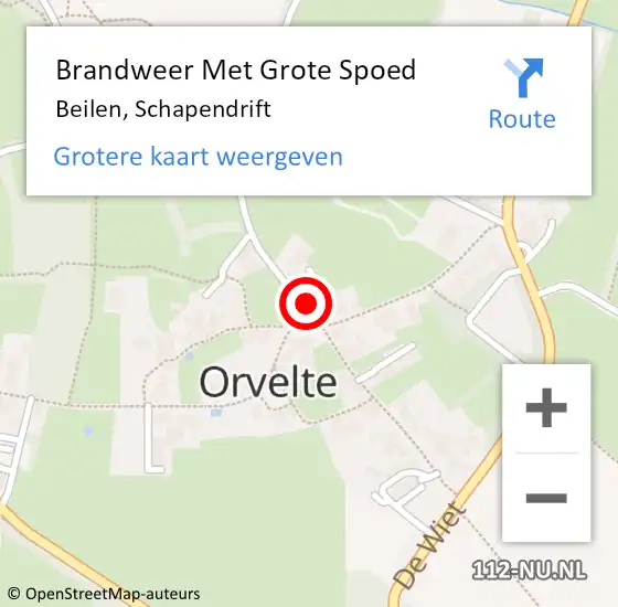 Locatie op kaart van de 112 melding: Brandweer Met Grote Spoed Naar Beilen, Schapendrift op 29 december 2023 20:44