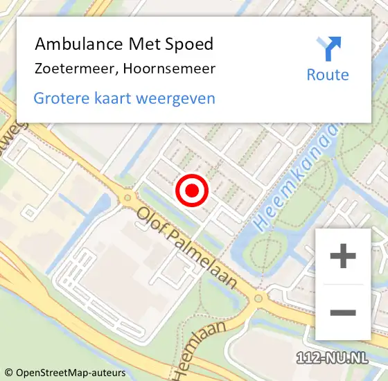 Locatie op kaart van de 112 melding: Ambulance Met Spoed Naar Zoetermeer, Hoornsemeer op 29 december 2023 20:47