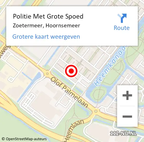 Locatie op kaart van de 112 melding: Politie Met Grote Spoed Naar Zoetermeer, Hoornsemeer op 29 december 2023 20:47