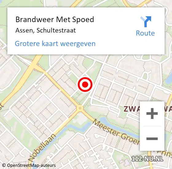 Locatie op kaart van de 112 melding: Brandweer Met Spoed Naar Assen, Schultestraat op 29 december 2023 21:08