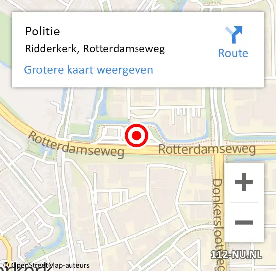 Locatie op kaart van de 112 melding: Politie Ridderkerk, Rotterdamseweg op 29 december 2023 21:15