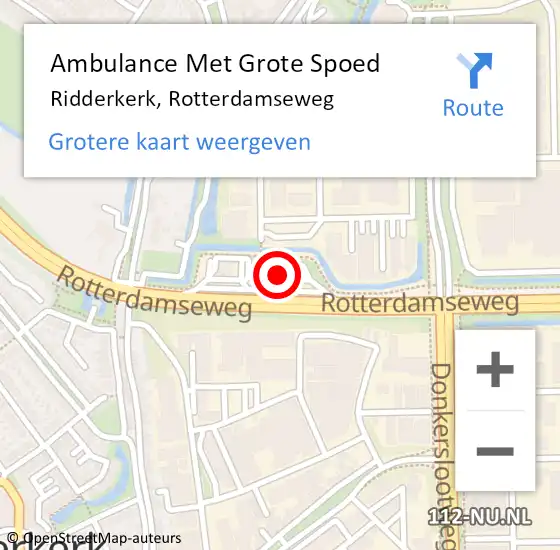 Locatie op kaart van de 112 melding: Ambulance Met Grote Spoed Naar Ridderkerk, Rotterdamseweg op 29 december 2023 21:16