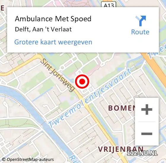 Locatie op kaart van de 112 melding: Ambulance Met Spoed Naar Delft, Aan 't Verlaat op 29 december 2023 22:00