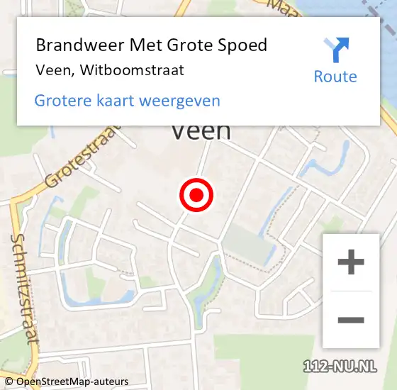 Locatie op kaart van de 112 melding: Brandweer Met Grote Spoed Naar Veen, Witboomstraat op 29 december 2023 22:03