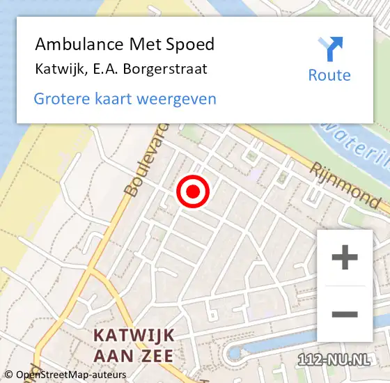 Locatie op kaart van de 112 melding: Ambulance Met Spoed Naar Katwijk, E.A. Borgerstraat op 29 december 2023 22:07