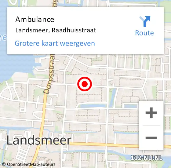 Locatie op kaart van de 112 melding: Ambulance Landsmeer, Raadhuisstraat op 29 december 2023 22:24