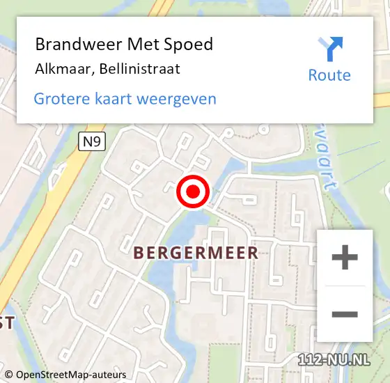 Locatie op kaart van de 112 melding: Brandweer Met Spoed Naar Alkmaar, Bellinistraat op 29 december 2023 22:26