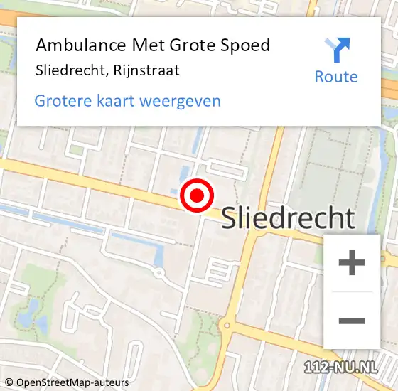 Locatie op kaart van de 112 melding: Ambulance Met Grote Spoed Naar Sliedrecht, Rijnstraat op 29 december 2023 22:37