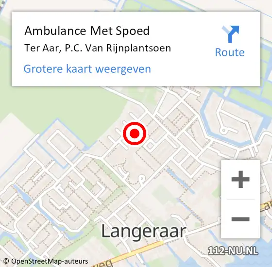 Locatie op kaart van de 112 melding: Ambulance Met Spoed Naar Ter Aar, P.C. Van Rijnplantsoen op 15 oktober 2013 07:47