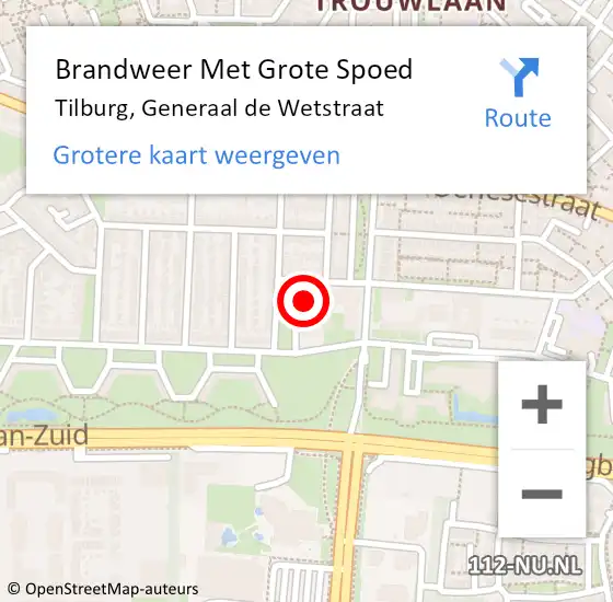 Locatie op kaart van de 112 melding: Brandweer Met Grote Spoed Naar Tilburg, Generaal de Wetstraat op 29 december 2023 23:28