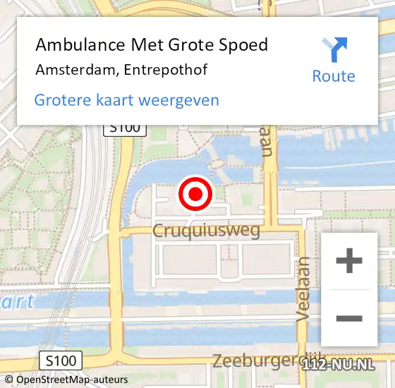 Locatie op kaart van de 112 melding: Ambulance Met Grote Spoed Naar Amsterdam, Entrepothof op 30 december 2023 01:03