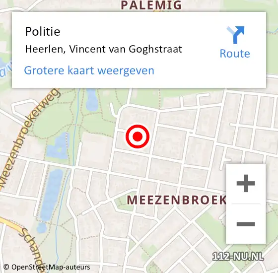 Locatie op kaart van de 112 melding: Politie Heerlen, Vincent van Goghstraat op 30 december 2023 01:55