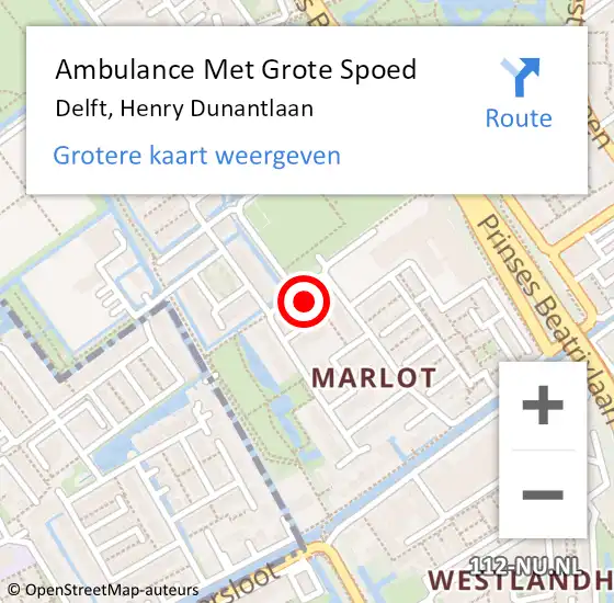 Locatie op kaart van de 112 melding: Ambulance Met Grote Spoed Naar Delft, Henry Dunantlaan op 30 december 2023 02:01