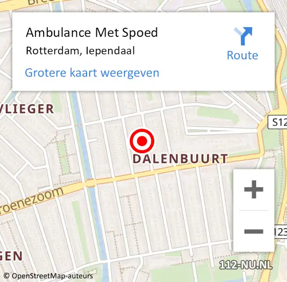 Locatie op kaart van de 112 melding: Ambulance Met Spoed Naar Rotterdam, Iependaal op 30 december 2023 04:33