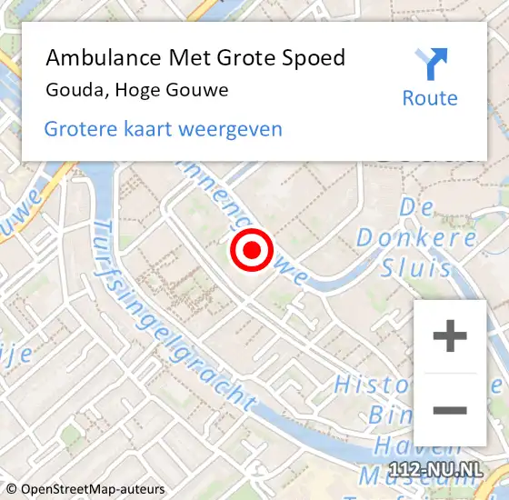 Locatie op kaart van de 112 melding: Ambulance Met Grote Spoed Naar Gouda, Hoge Gouwe op 30 december 2023 04:38
