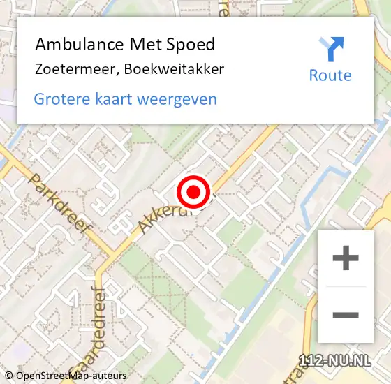 Locatie op kaart van de 112 melding: Ambulance Met Spoed Naar Zoetermeer, Boekweitakker op 30 december 2023 05:12